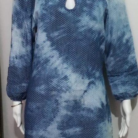 Vestido Azul com Elástico nos Punhos